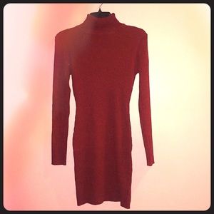 Ribbed Turtleneck Swearer Dress | Burgundy | Small